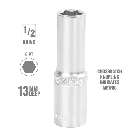OEMTOOLS 22443 1/2 Inch Drive 6 Pt. Deep Wall Socket (13 mm) Additional Image 1