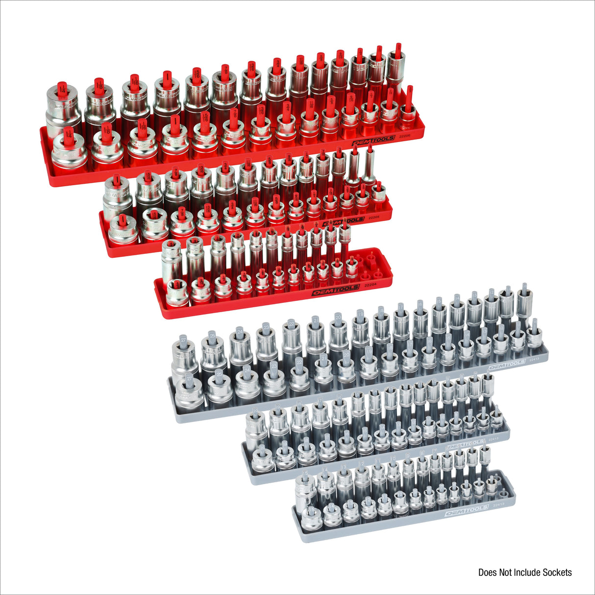 OEMTOOLS 22413 6 Piece SAE and Metric Socket Tray Set (Red and Gray) Additional Image 1