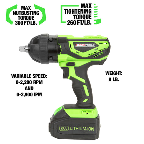 OEMTOOLS 24481 Heavy Duty 1/2in. Drive Li-ion Impact Wrench Additional Image 3