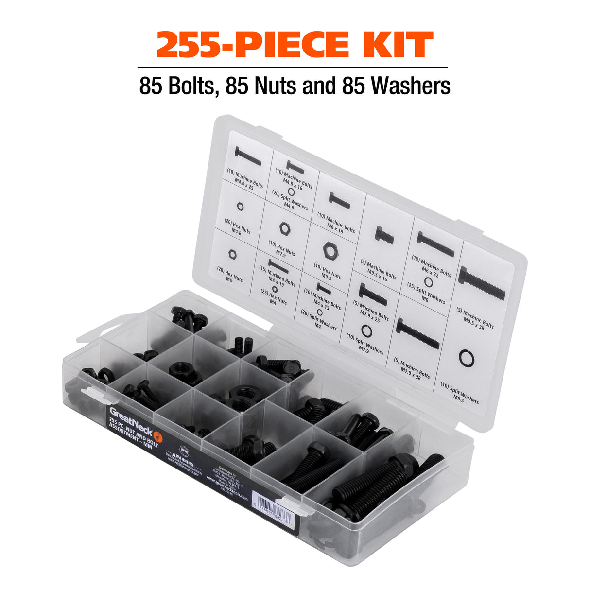 GreatNeck 68233 255-Piece Nut and Bolt Assortment, MM, Black Additional Image 2