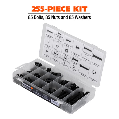 GreatNeck 68233 255-Piece Nut and Bolt Assortment, MM, Black Additional Image 2