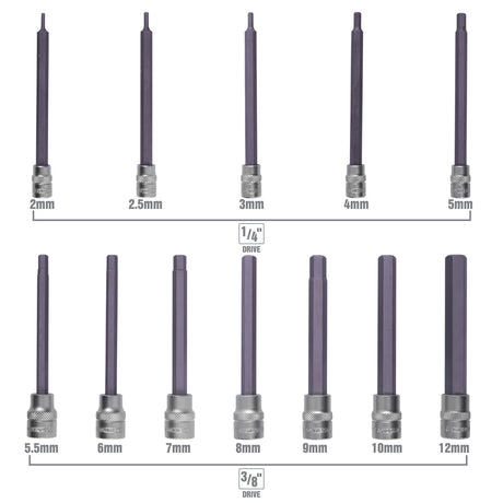 OEMTOOLS 23538 12 Piece Extra Long Hex Bit Socket Set (Metric) Additional Image 3