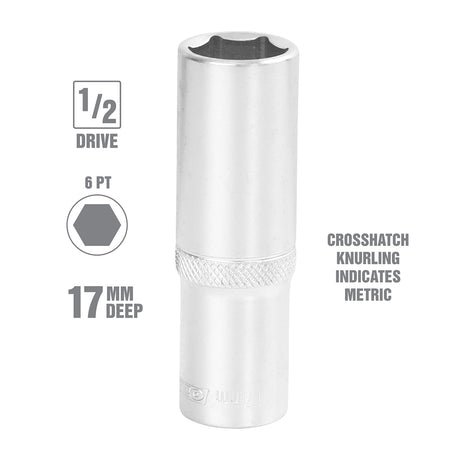 OEMTOOLS 22447 1/2 Inch Drive 6 Pt. Deep Wall Socket (17 mm) Additional Image 1