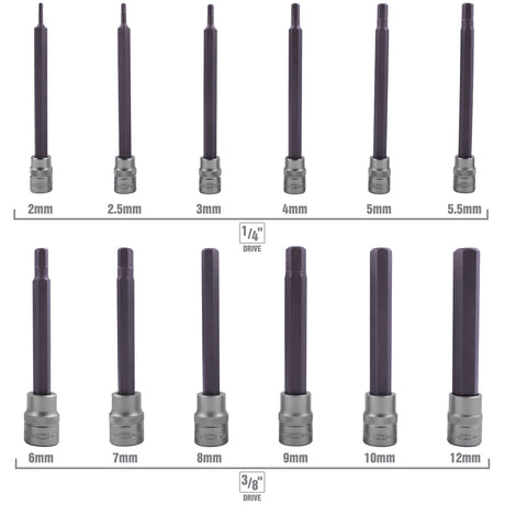 OEMTOOLS 23903 12 Piece Metric Magnetic Long Hex Bit Socket Set Additional Image 3