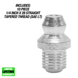 OEMTOOLS 25794 1/4in. Straight 28 Grease Fittings 10-Pack Additional Image 1
