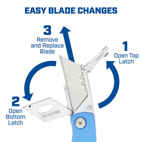 Sheffield 12514 Folding Lock Back® Utility Knives - 3 Pack - Blue Additional Image 7
