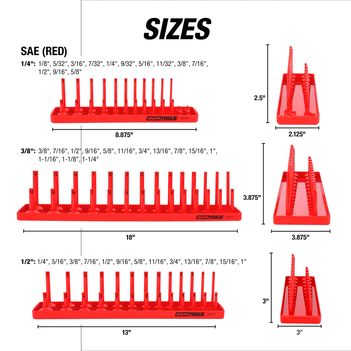 OEMTOOLS 22237 6 Piece SAE and Metric Socket Tray Set (Red and Blue) Additional Image 9