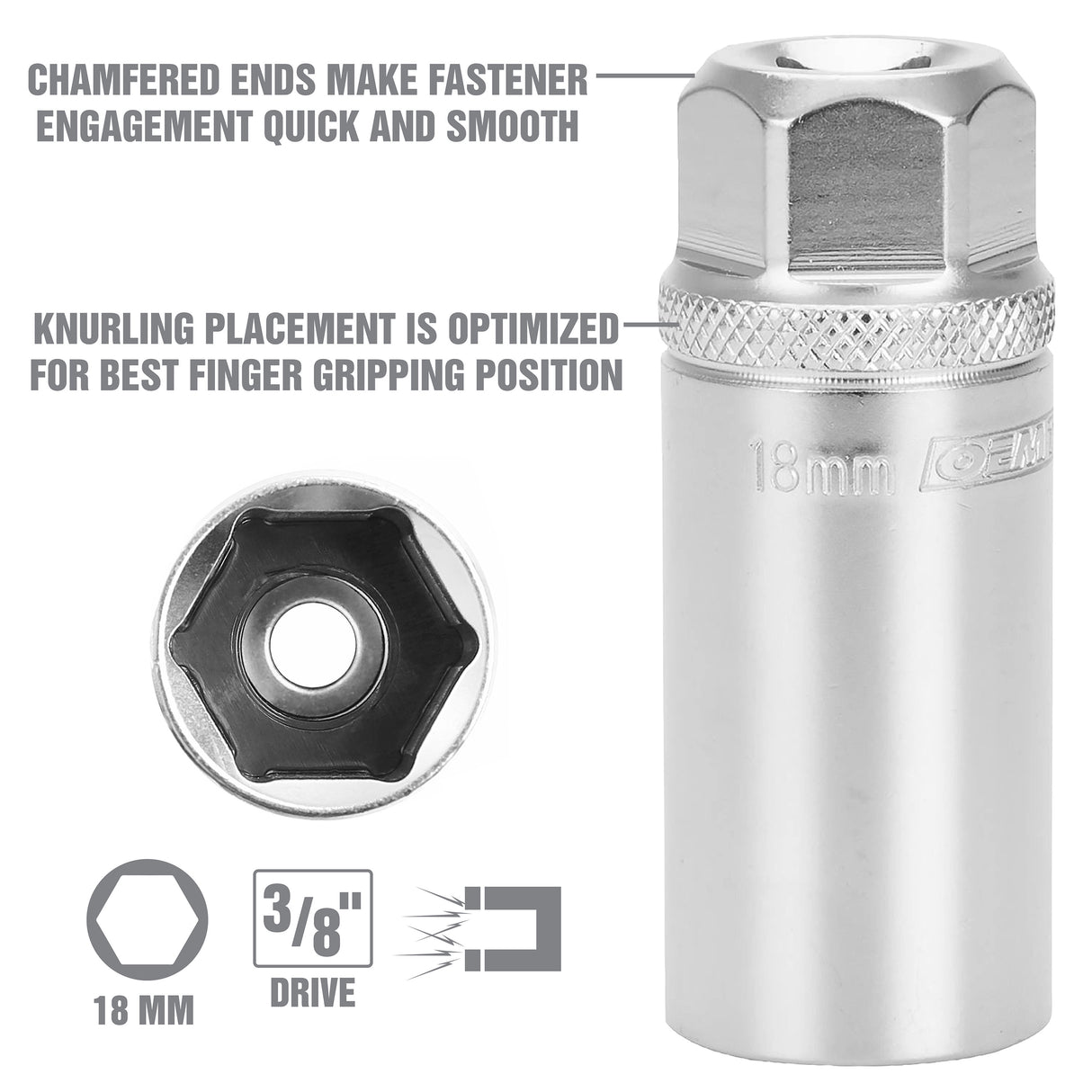 OEMTOOLS 22881 18 mm 3/8in. Drive Magnetic Spark Plug Socket Additional Image 3