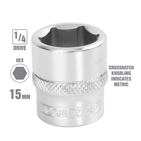 OEMTOOLS 22252 1/4 Inch Drive 6 Pt. Socket (15 mm) Additional Image 1