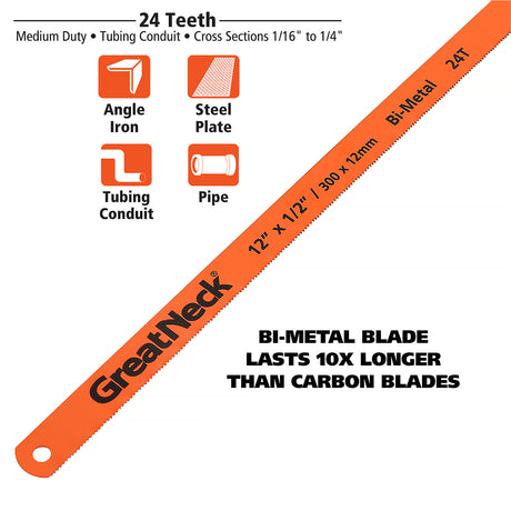 Greatneck 74014 12-Inch Bi-Metal Hacksaw Blade Set Additional Image 1