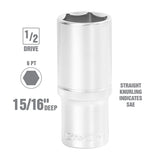 OEMTOOLS 22427 1/2 Inch Drive 6 Pt. Deep Wall Socket (15/16 Inch) Additional Image 1