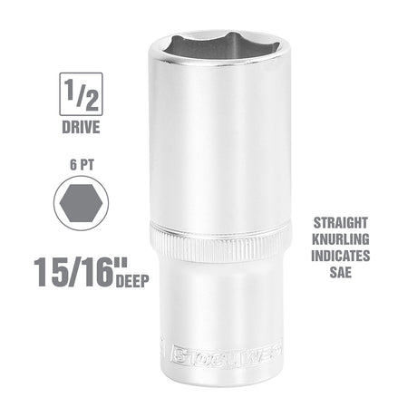 OEMTOOLS 22427 1/2 Inch Drive 6 Pt. Deep Wall Socket (15/16 Inch) Additional Image 1