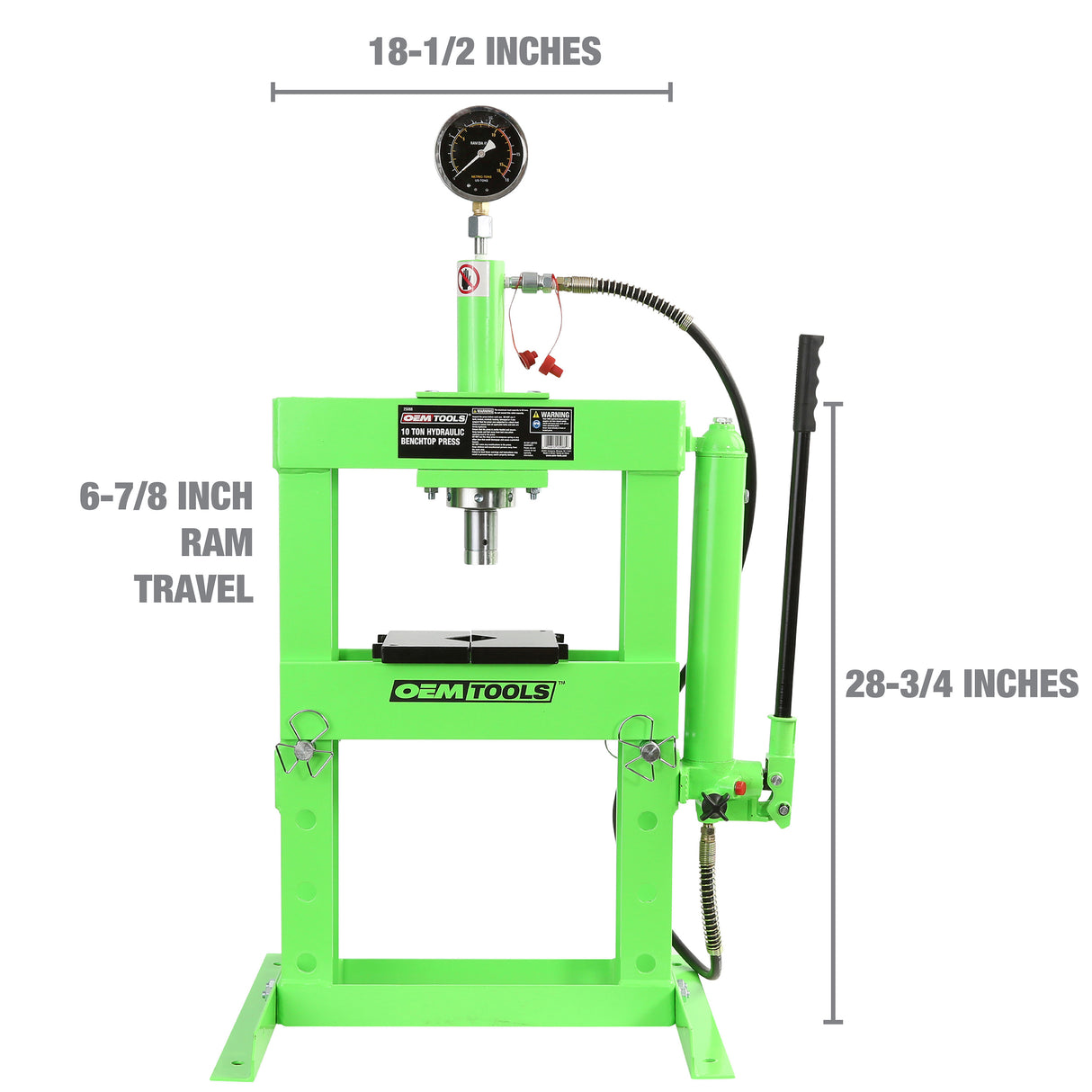 OEMTOOLS 25088 Hydraulic 10 Ton Benchtop Shop Press with Double Speed Pump Additional Image 1