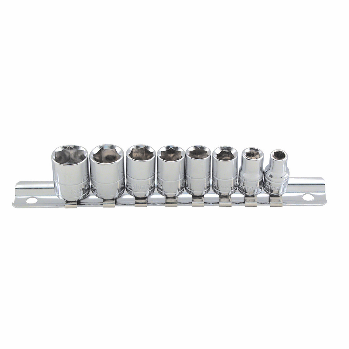 GreatNeck 8-Piece 1/4 Drive Socket Set with Rail - Metric Main Image