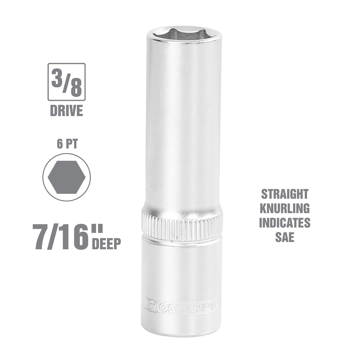 OEMTOOLS 22343 3/8 Inch Drive Deep Wall Socket (7/16 Inch) Additional Image 1
