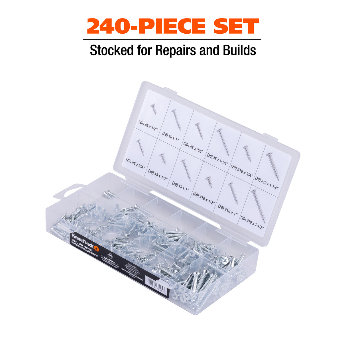 GreatNeck 68225 240-Piece Self-Tapping Wood Screw Assortment Additional Image 2