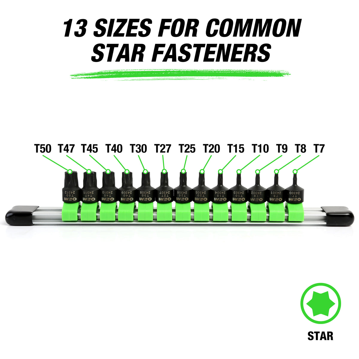 OEMTOOLS 24293 13 Piece 1/4in. Drive Stubby Star Socket Driver Set Additional Image 3