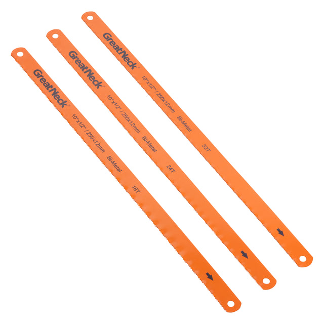 GreatNeck 74017 10in. Bi-Metal Hacksaw Blade Assorted 3-Pack Main Image