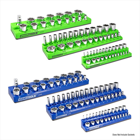 OEMTOOLS 22461 6 Pack Set Metric and SAE Magnetic Socket Tray Set - Blue and Green Additional Image 1