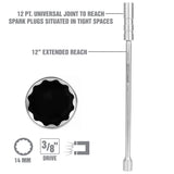OEMTOOLS 22813 3/8 Drive x 14 mm 12 pt. Thin Wall Spark Plug Socket (12in. Extension) Additional Image 3