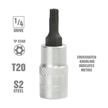 OEMTOOLS 22783 1/4 Inch Drive Tamper Proof Star Socket Bit (T20) Additional Image 1
