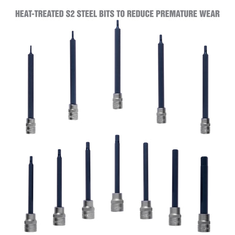 OEMTOOLS 23563 12 Piece Extra Long Hex Bit Socket Set (SAE) Additional Image 4