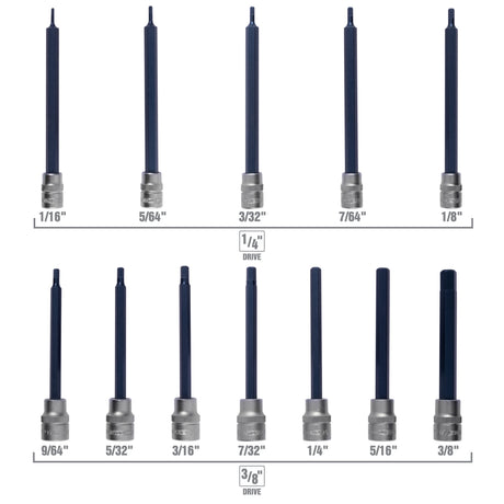 OEMTOOLS 23563 12 Piece Extra Long Hex Bit Socket Set (SAE) Additional Image 3