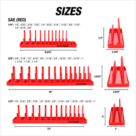 OEMTOOLS 22413 6 Piece SAE and Metric Socket Tray Set (Red and Gray) Additional Image 2