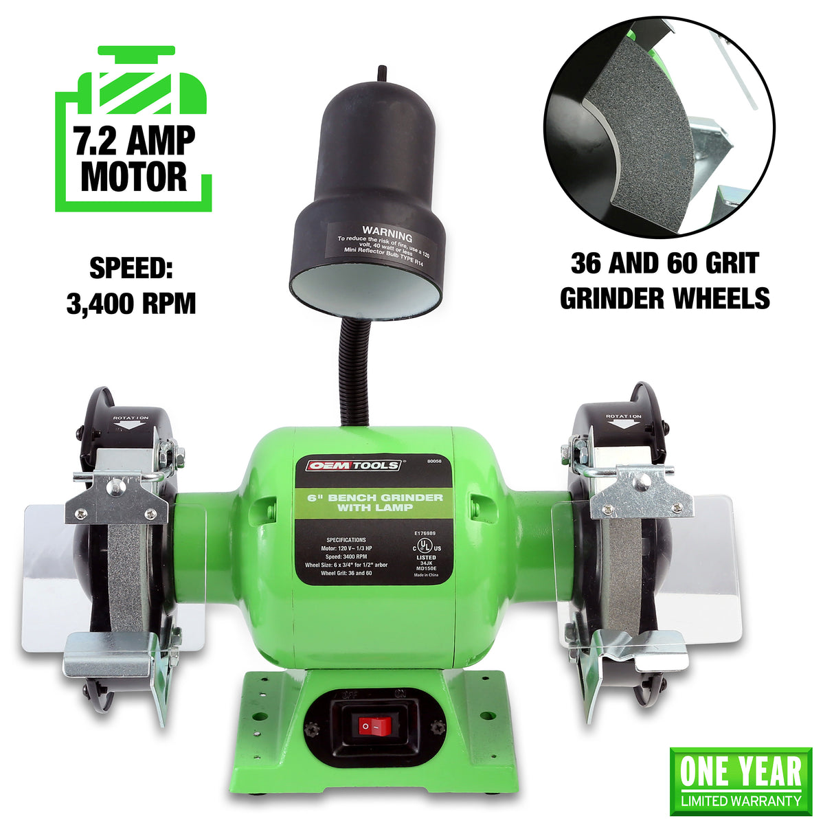 OEMTOOLS 80058 6in. Bench Grinder with Lamp Additional Image 1