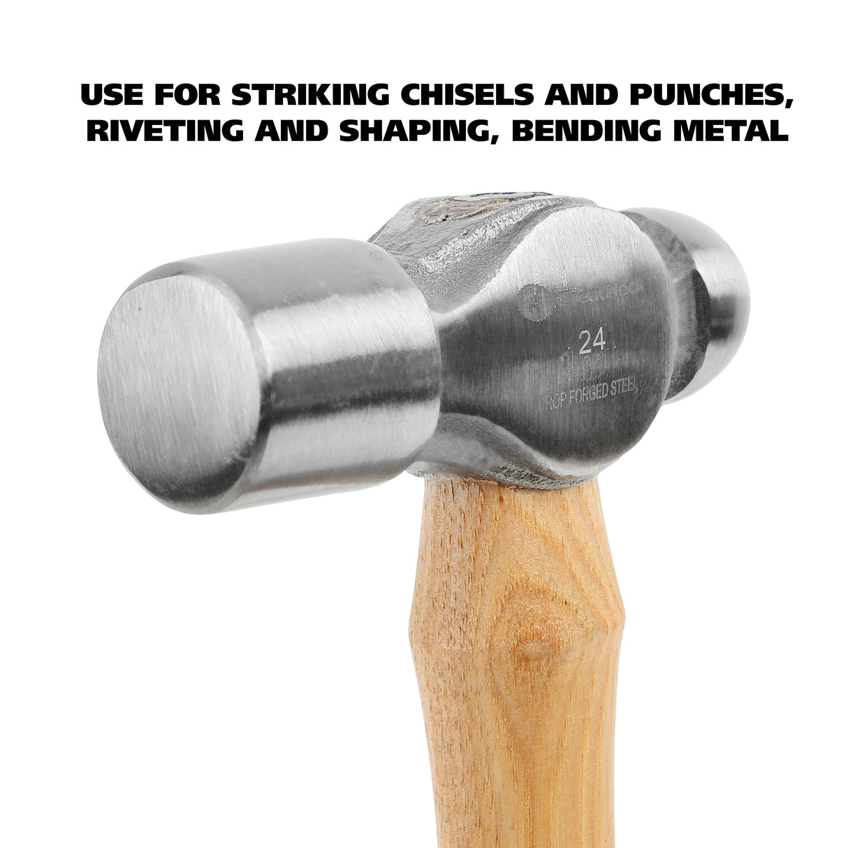 GreatNeck BP24 Ball Peen Hammer (24 Oz.) with Hickory Handle Additional Image 3