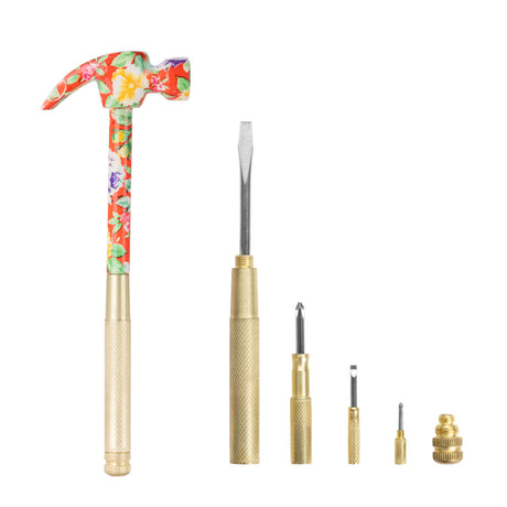 GreatNeck HA104005 5 in 1 Pink Floral Hammer and Screwdriver Set Main Image
