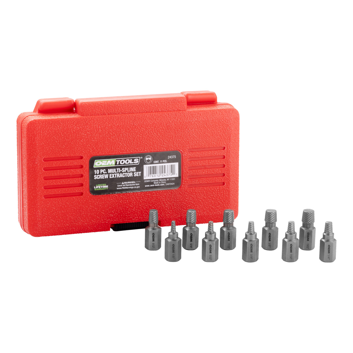 OEMTOOLS 24375 10 Piece Multi-Spline Screw Extractor Set Main Image