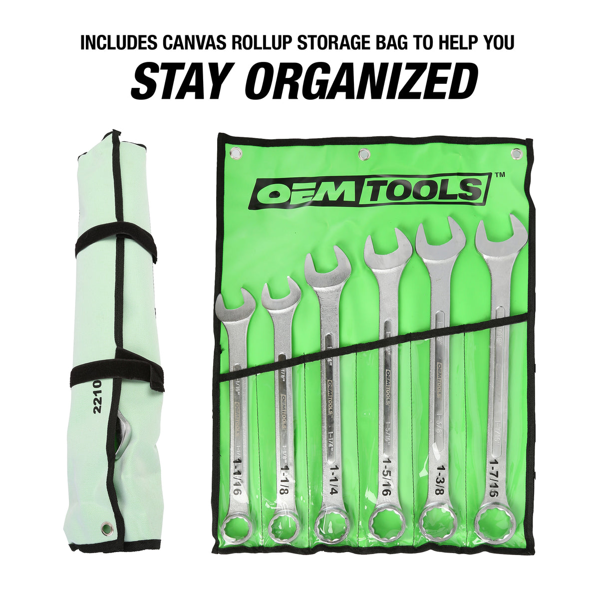 OEMTOOLS 22100 6 Piece SAE Jumbo Combination Wrench Set (1-1/16in. – 1-7/16in.) Additional Image 2