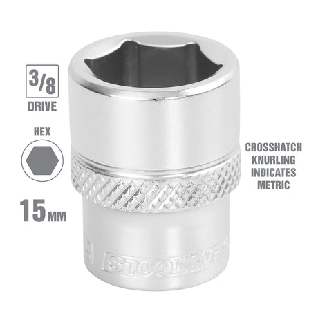 OEMTOOLS 22289 3/8 Inch Drive 6 Pt. Socket (15 mm) Additional Image 1