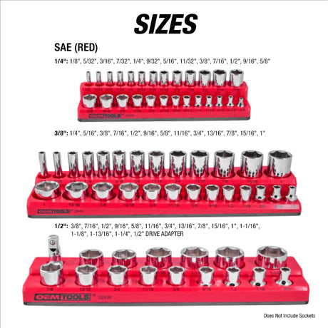 OEMTOOLS 22484 3 Piece Magnetic Socket Tray Set - Red, SAE Additional Image 2