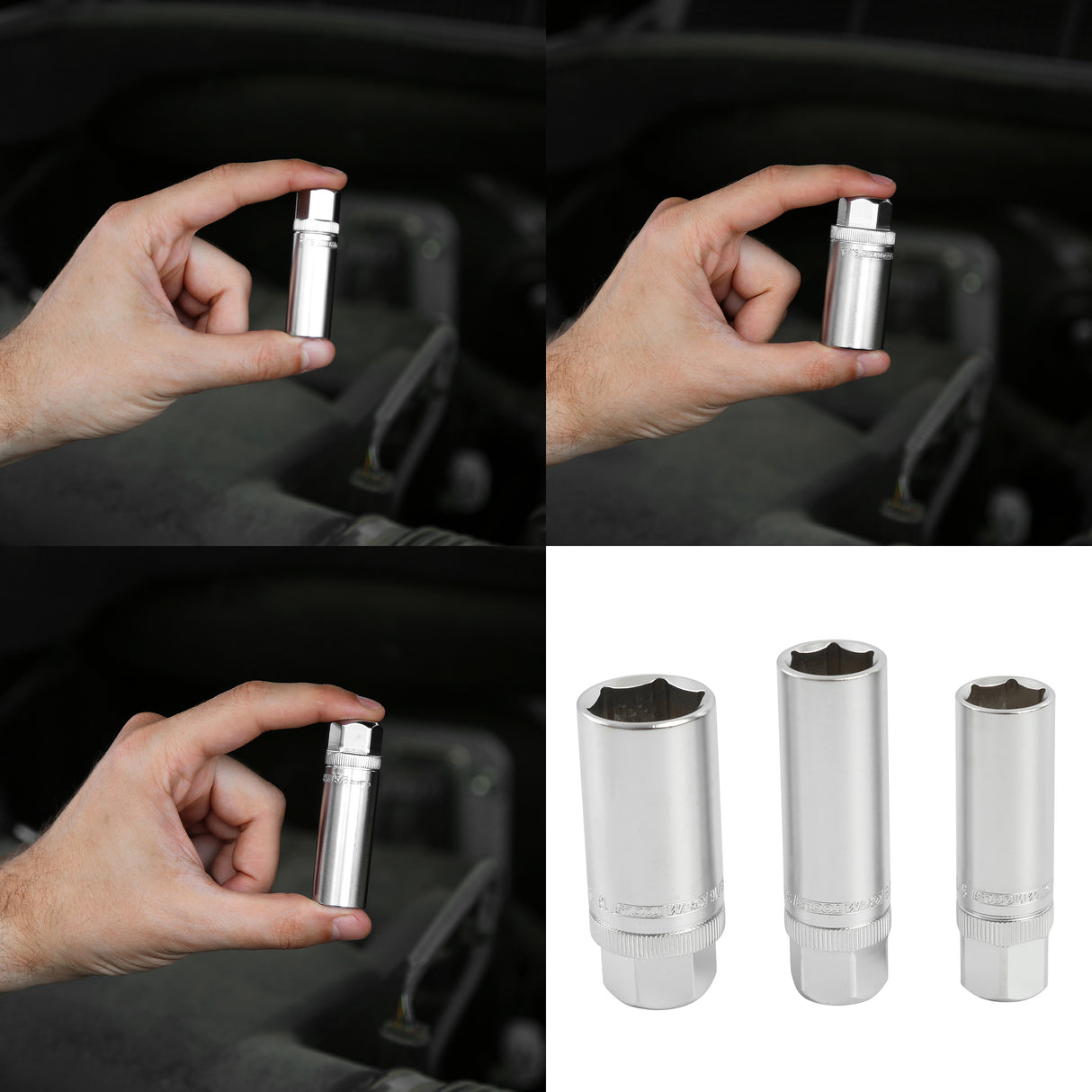 OEMTOOLS 3/8in. Drive 6 Pt. Magnetic Spark Plug 3 Piece Socket Set 5/8in., 9/16in., 13/16in. Additional Image 6