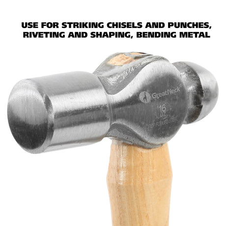 GreatNeck BP16 Ball Peen Hammer (16 Oz.) with Hickory Handle Additional Image 3