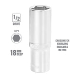 OEMTOOLS 22448 1/2 Inch Drive 6 Pt. Deep Wall Socket (18 mm) Additional Image 1