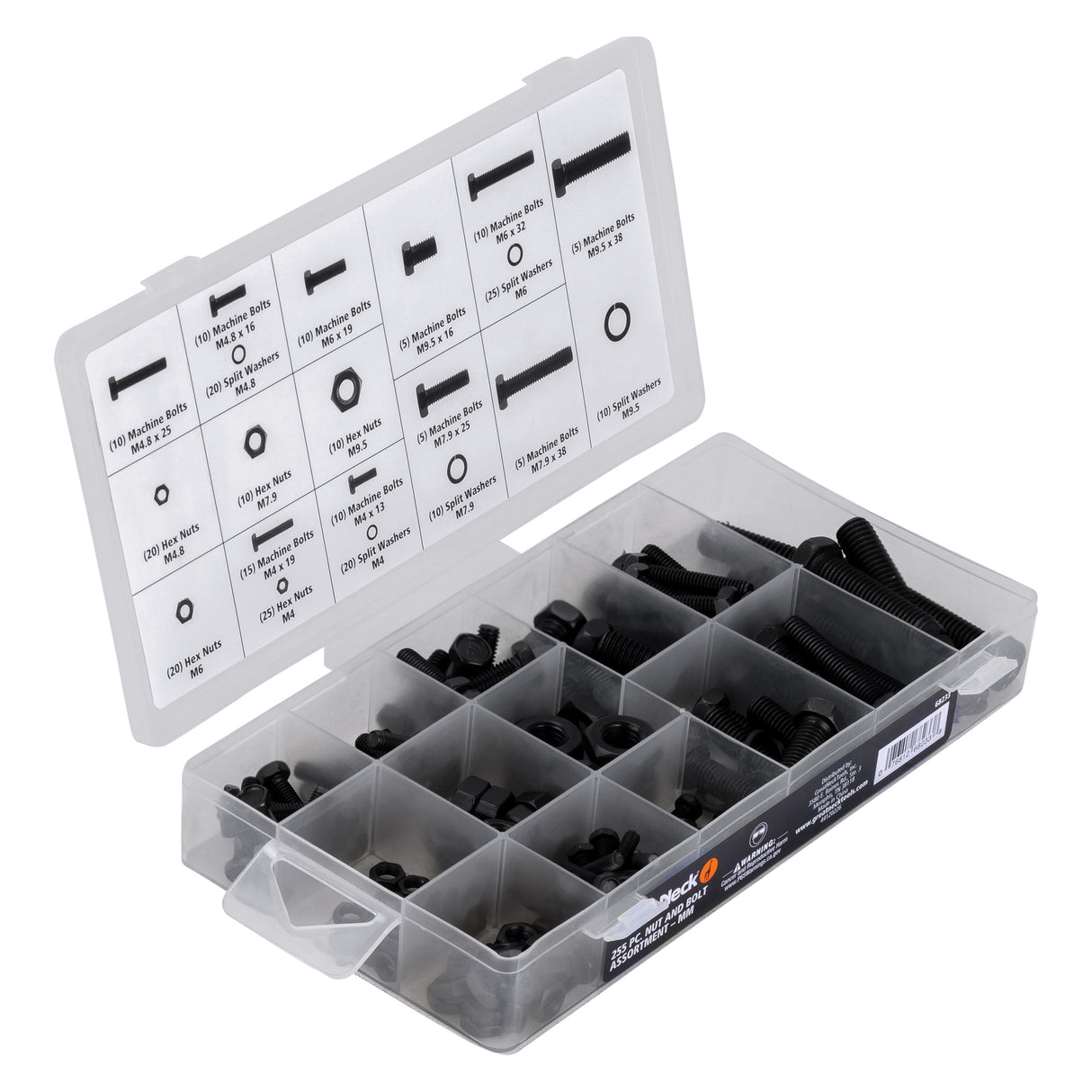 GreatNeck 68233 255-Piece Nut and Bolt Assortment, MM, Black Main Image