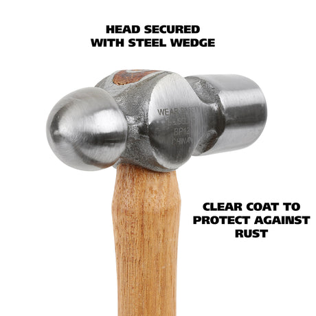 GreatNeck BP12 Ball Peen Hammer (12 Oz.) with Hickory Handle Additional Image 2