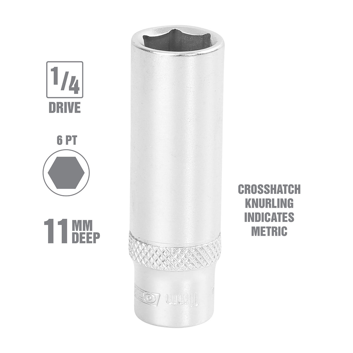 OEMTOOLS 22275 1/4 Inch Drive 6 Pt. Deep Socket (11 mm) Additional Image 1