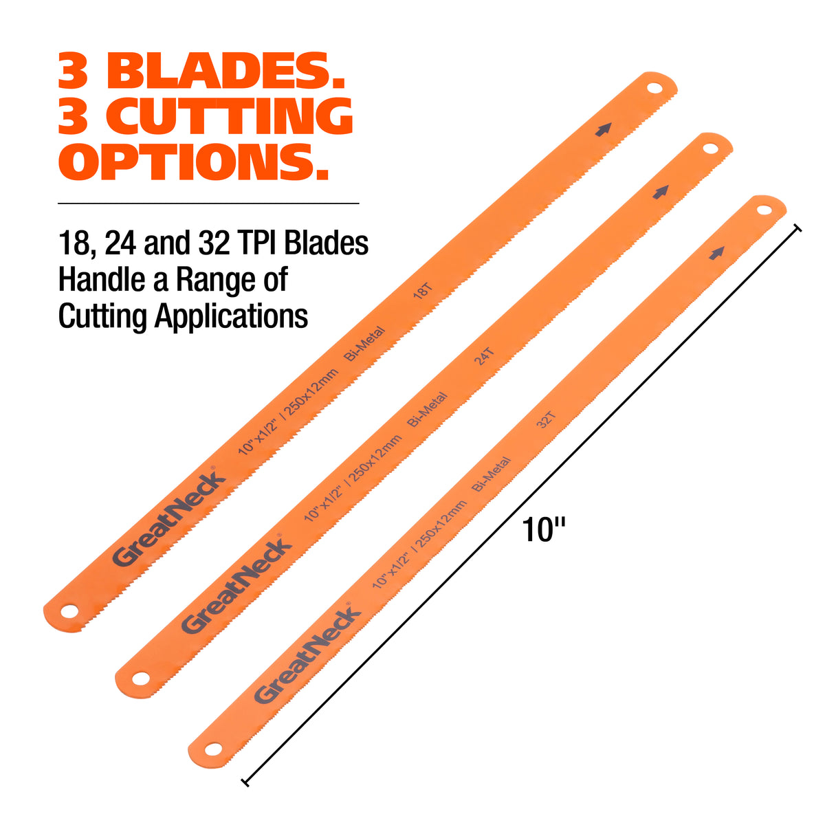 GreatNeck 74017 10in. Bi-Metal Hacksaw Blade Assorted 3-Pack Additional Image 1