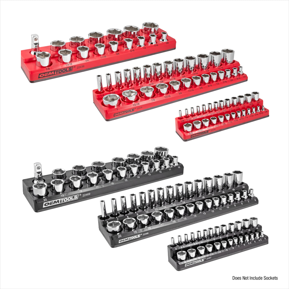 OEMTOOLS 22460 6 Pack Set Metric and SAE Magnetic Socket Tray Set - Black and Red Additional Image 1