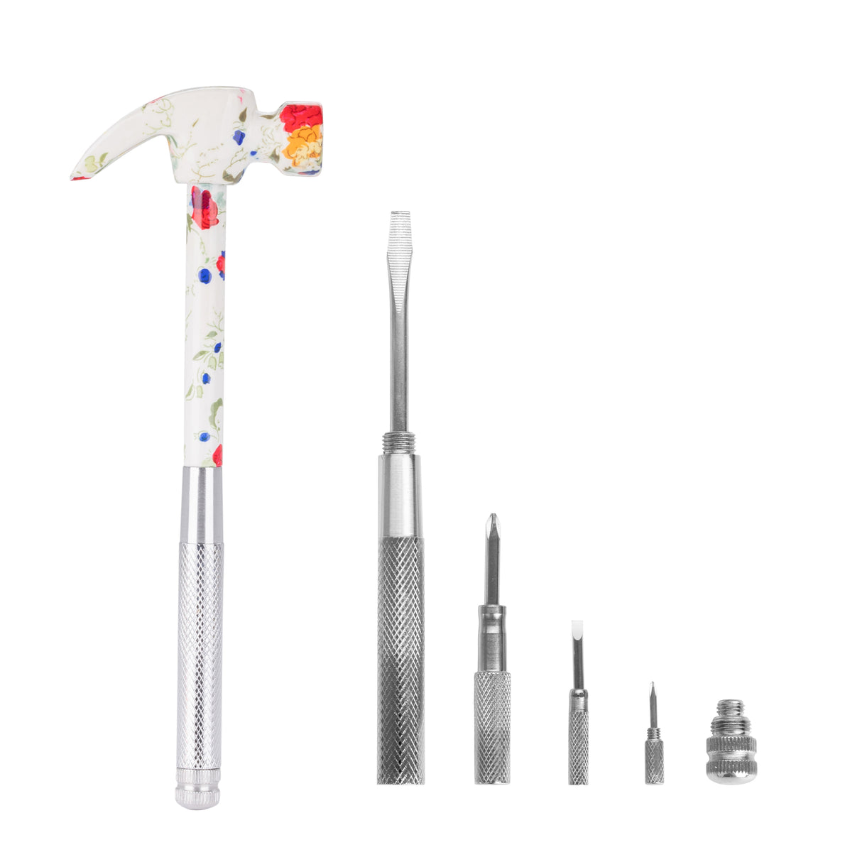GreatNeck HA104004 5 in 1 White Floral Hammer and Screwdriver Set Main Image
