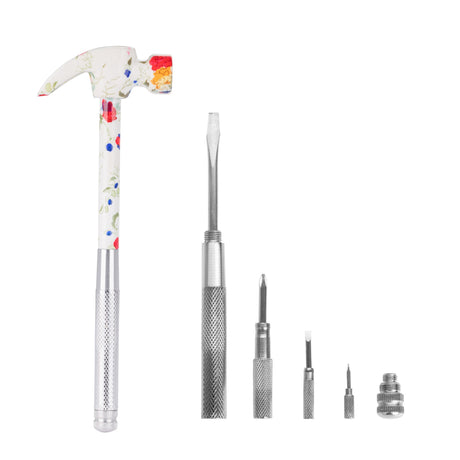 GreatNeck HA104004 5 in 1 White Floral Hammer and Screwdriver Set Main Image