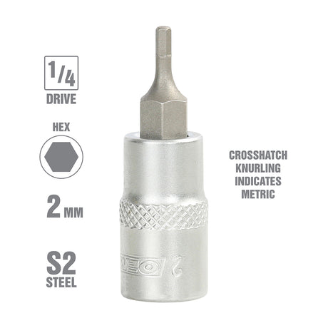 OEMTOOLS 22820 1/4 Inch Drive Hex Bit Socket (2 mm) Additional Image 1