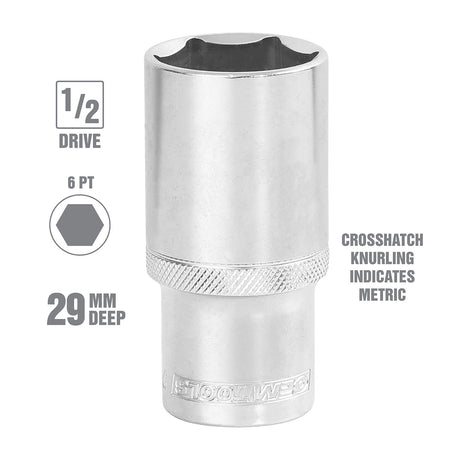 OEMTOOLS 22457 1/2 Inch Drive 6 Pt. Deep Wall Socket (29 mm) Additional Image 1