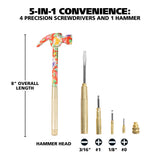 GreatNeck HA104005 5 in 1 Pink Floral Hammer and Screwdriver Set Additional Image 2