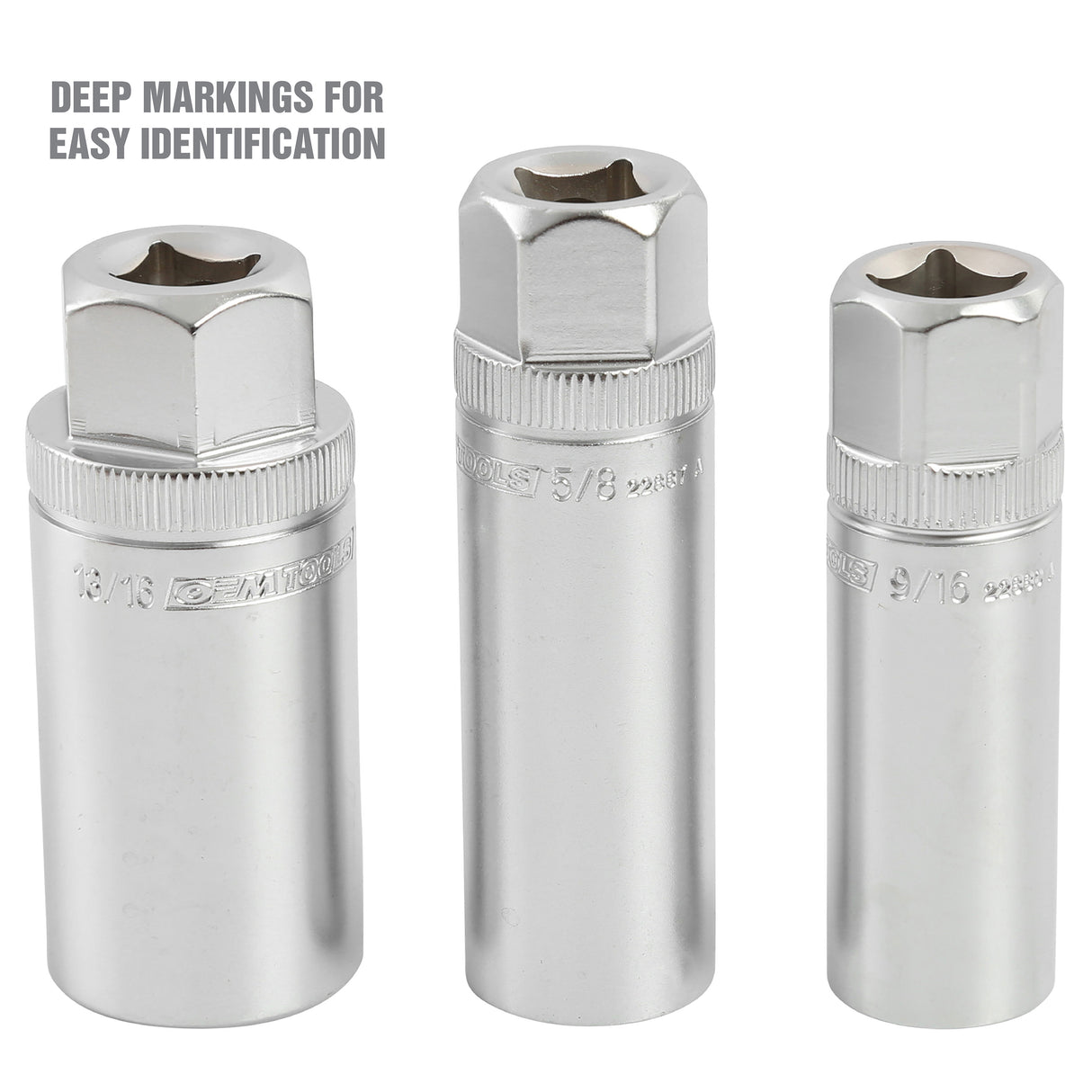 OEMTOOLS 3/8in. Drive 6 Pt. Magnetic Spark Plug 3 Piece Socket Set 5/8in., 9/16in., 13/16in. Additional Image 4