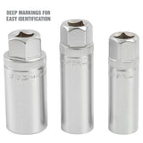 OEMTOOLS 3/8in. Drive 6 Pt. Magnetic Spark Plug 3 Piece Socket Set 5/8in., 9/16in., 13/16in. Additional Image 4